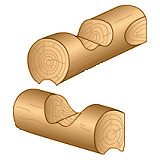 Соединение сруба в заоваленный гребень