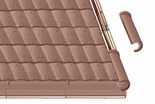 с помощью скобы прикручиваем коньковою черепицу